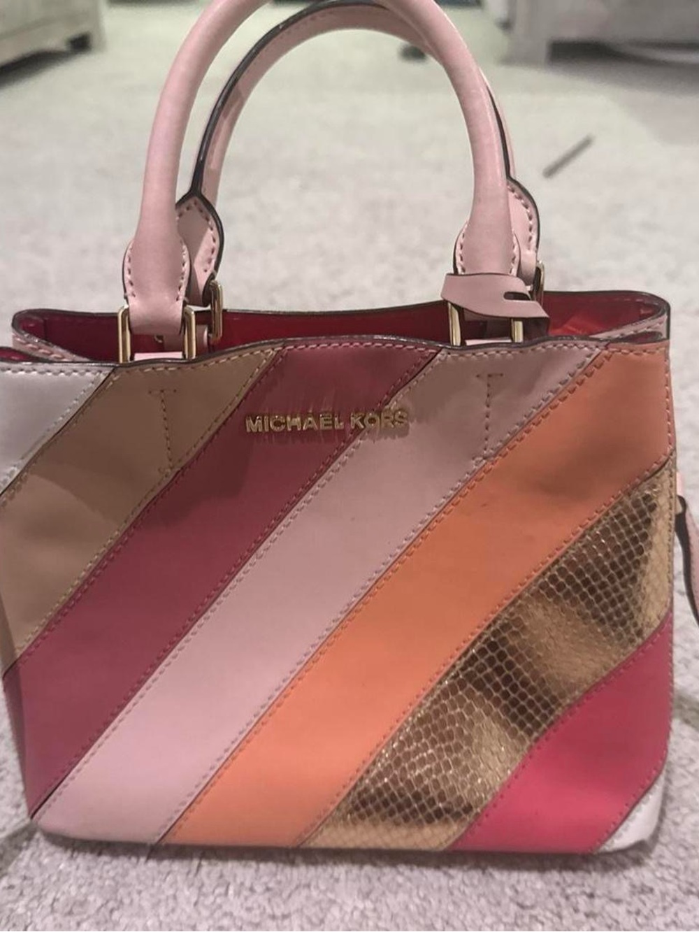 Michael Kors Pink and Gold Striped Shoulder Bag - Picture 2 of 9